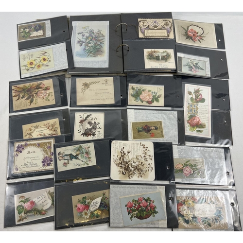 178 - An album containing over 100 assorted Victorian & Edwardian greetings cards. All displayed in plasti... 