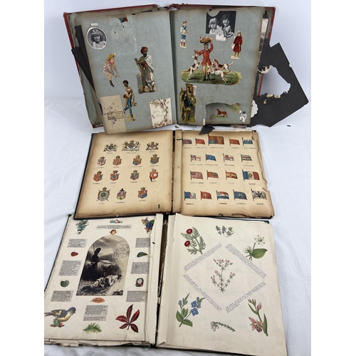 183 - 3 late Victorian/Edwardian scrap albums containing scraps, greetings cards, prints and pressed leave... 