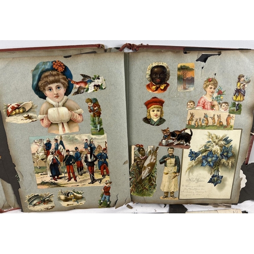 183 - 3 late Victorian/Edwardian scrap albums containing scraps, greetings cards, prints and pressed leave... 