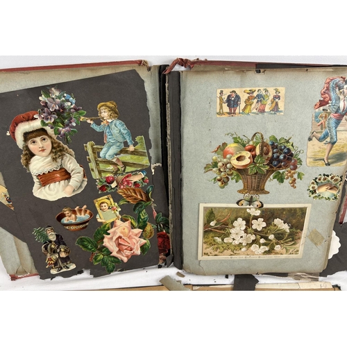 183 - 3 late Victorian/Edwardian scrap albums containing scraps, greetings cards, prints and pressed leave... 