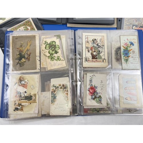 184 - 2 blue folders containing 160 assorted Victorian & Edwardian greetings cards. In varying styles and ... 