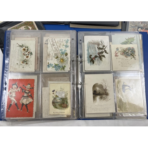 184 - 2 blue folders containing 160 assorted Victorian & Edwardian greetings cards. In varying styles and ... 