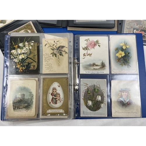 184 - 2 blue folders containing 160 assorted Victorian & Edwardian greetings cards. In varying styles and ... 