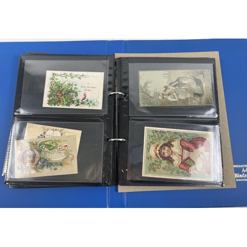 184 - 2 blue folders containing 160 assorted Victorian & Edwardian greetings cards. In varying styles and ... 