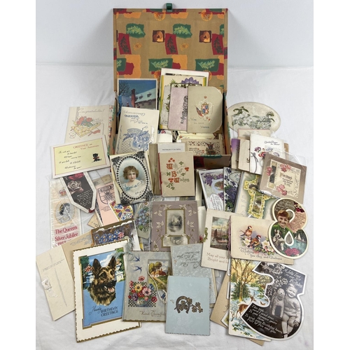 185 - A box of 100 assorted Victorian and later greetings cards and bookmarks. In varying styles and sizes... 