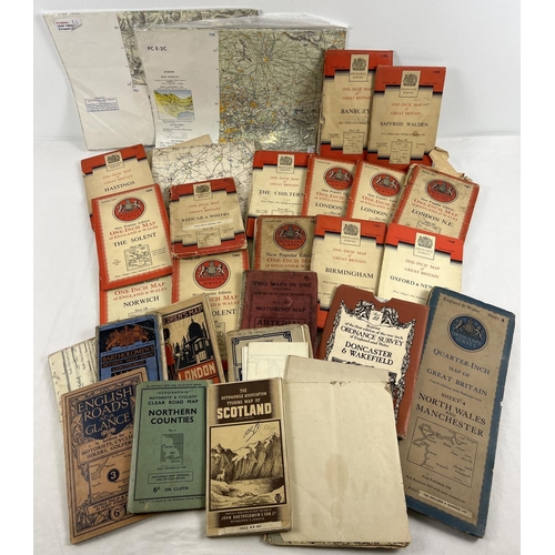 187 - A collection of assorted vintage maps, to include 17 Ordnance Survey Maps. Lot also includes Barthol... 