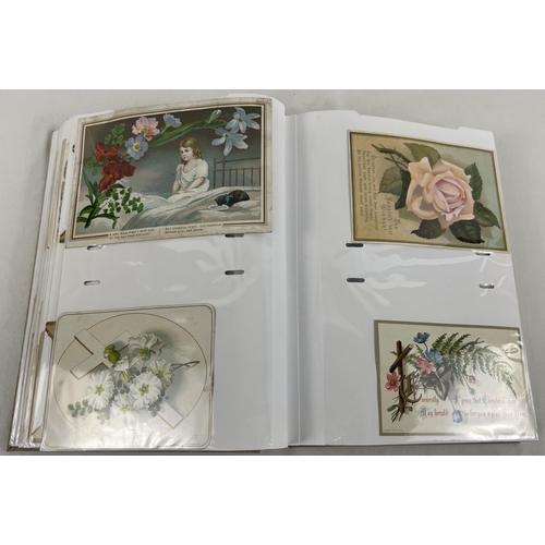 190 - A large album containing 163 assorted Victorian and Edwardian greetings cards. In varying shapes, st... 