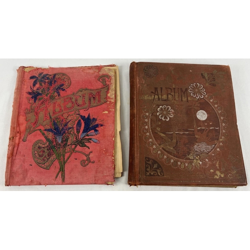 191 - 2 Victorian scrap albums with red covers, one a/f with loose leaves. To include scraps, greetings ca... 