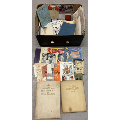 209 - A box of assorted vintage ephemera to include Royal commemorative books & magazines. Lot also includ... 