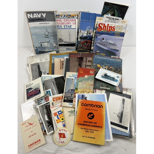 210 - A box of assorted ephemera relating to shipping, airlines, train travel and cruises. To include prog... 