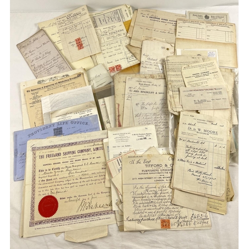 216 - A quantity of assorted Victorian and vintage receipts, indentures, letters and certificates.