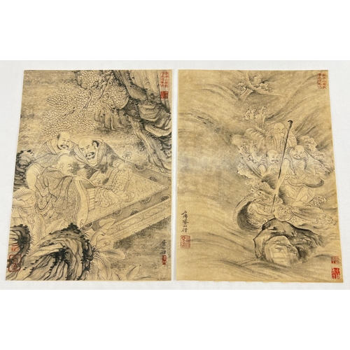 1204 - 2 signed Chinese ink pictures on paper, of figural scenes. Both approx. 29cm x 21cm.