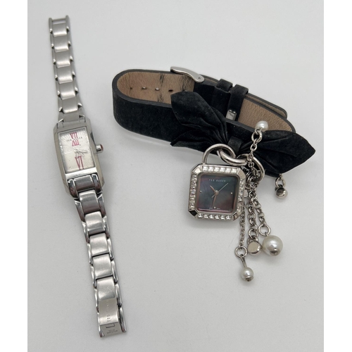 1109 - 2 ladies wristwatches by Ted Baker. A stainless steel strap watch with sun-ray detail to face, toget... 