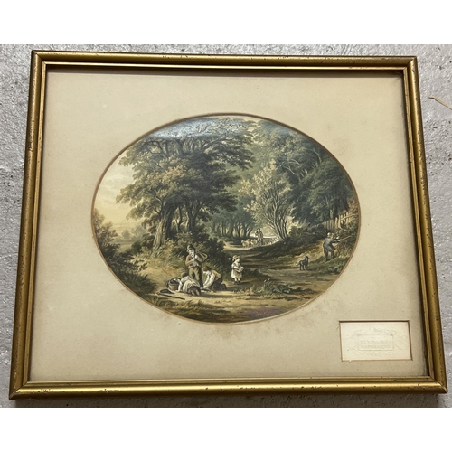 1314 - The Blackberry Gatherers - antique print (No 76) by Abraham Le Blond (1819-94). In oval shaped mount... 