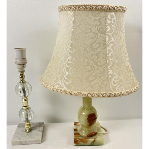 1334 - 2 vintage lamp bases. An alabaster with a cream shade together with a marble based lamp with clear g... 