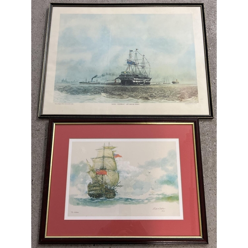 1320 - 2 framed and glazed prints of ships. The Colosus by Victor Ambrose 2002 and H.M.S. 