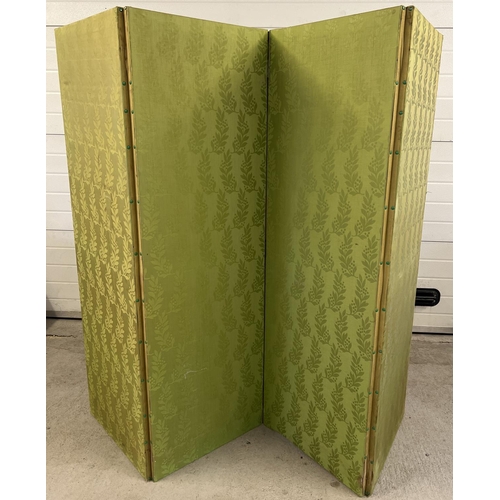 1350 - An Art Nouveau 4 sectional Nursery room divider with original green coloured fabric of foliate desig... 