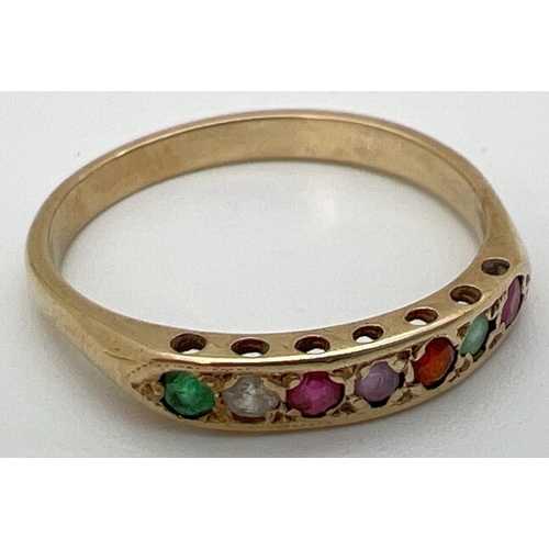 70 - A 9ct gold multi gemstone eternity ring set with rubies, emeralds, diamond, garnet & amethyst. Band ... 