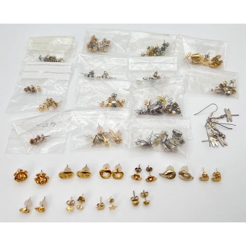 96 - A collection of 45+ pairs of costume jewellery earrings, mostly studs, to include natural stone set,... 