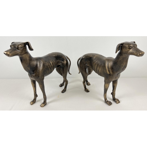 1153 - A large pair (male & female) of bronzed effect cast iron greyhound figures. Each approx. 29cm tall x... 