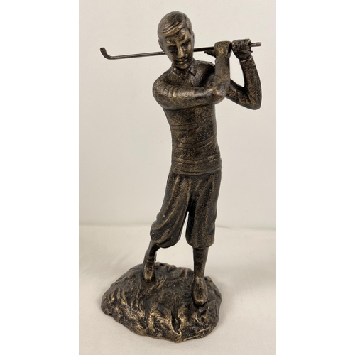 1154 - A bronzed effect cast metal figurine of a golfer swinging a club. Approx. 29cm tall and weighs 1.9kg... 