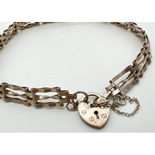 1035 - A vintage silver 3 bar gate bracelet with padlock clasp. Together with a 22 inch silver belcher chai... 