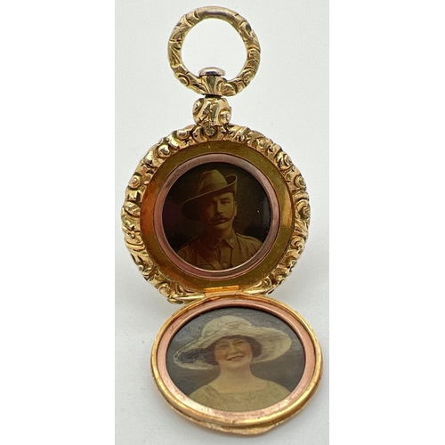 1047 - An Edwardian gold locket with floral design and engine turned detail. Central flower detail to front... 