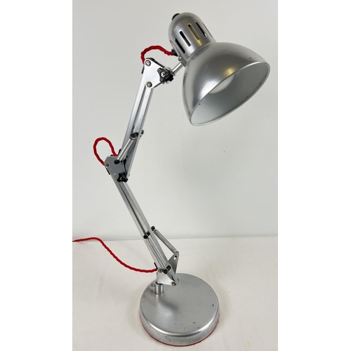 1385 - A vintage chrome metal angle poise lamp with angled head. Replacement baize to base. Fully extended ... 