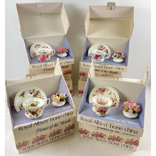 1193 - A full set of 12 boxed Royal Albert 'Flower of the Month' cup & saucer sets each with a flower displ... 