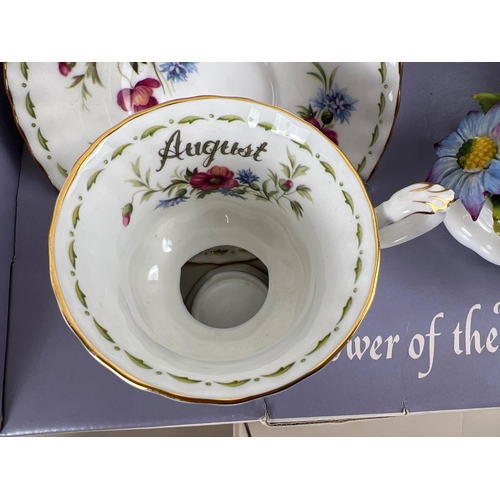 1193 - A full set of 12 boxed Royal Albert 'Flower of the Month' cup & saucer sets each with a flower displ... 