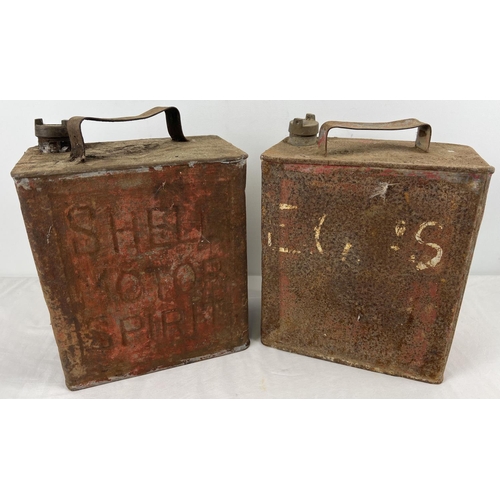 1164 - 2 vintage 2 gallon metal fuel cans with brass screw lids. A WWII era Shell Motor Spirit can dated 19... 