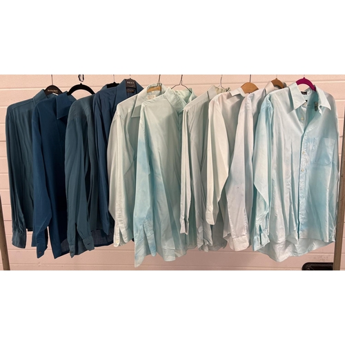 1331 - 10 men's vintage shirts in shades of blue and teal. All long sleeved to include examples by Senior, ... 