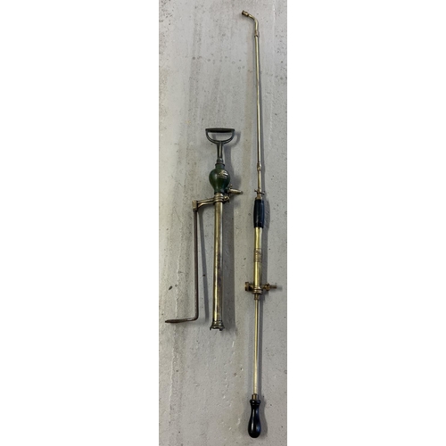 1166 - An antique brass Eclipse No. 1 garden sprayer with name plate and wooden handle. Together with a buc... 