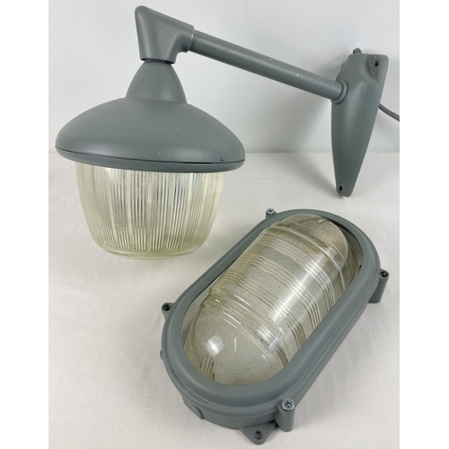 1386 - 2 unused J & G Coughtrie Ltd exterior lights - cast metal mounts, painted grey with heavy duty glass... 