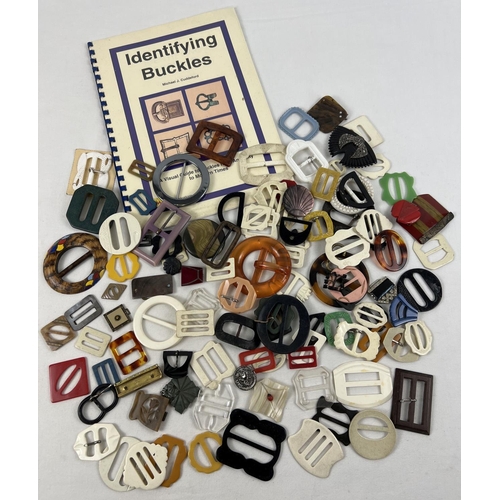 1346 - A collection of 90 vintage buckles and part dress clips in various colours, sizes and designs To inc... 