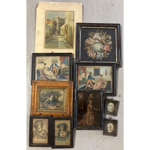 1365 - A collection of framed & glazed and unframed 19th century prints, mostly depicting Georgian family s... 