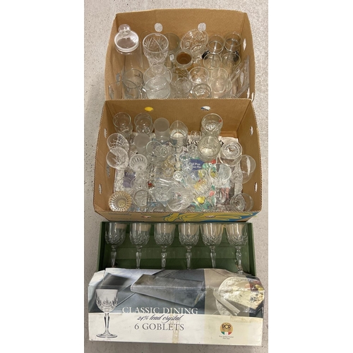 1265 - 2 boxes of assorted stemmed glasses and glassware items to include boxed set of 6 Italian crystal wi... 