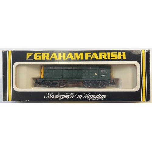 A boxed Graham Farish N Gauge Class 20 diesel loco D8144 in BR