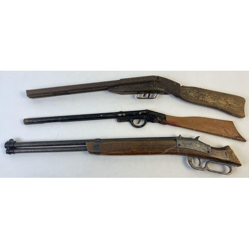 63 - 3 vintage 1950's toy air rifles with wooden handles. One marked 'Replicas by Parris, Savannah, Made ... 