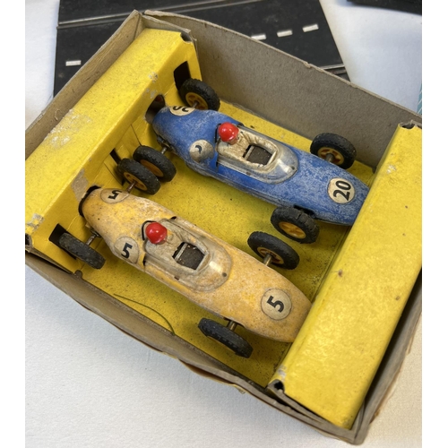 16 - A 1960's unboxed Tri-ang Scalextric racing car set with 2 1961 Lotus racings cars in yellow and blue... 