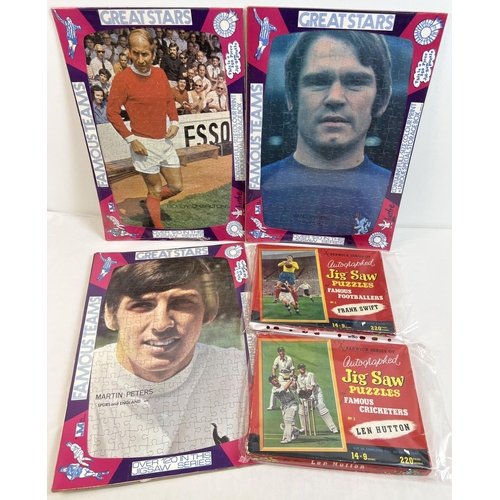 75 - 5 vintage jigsaw puzzles of sports stars to include 3 x 1970's 'Great Stars' footballers from Lustre... 