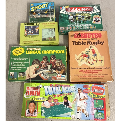 76 - 6 assorted boxed vintage & more modern Football and Rugby games to include Subbuteo. Lot includes bo... 