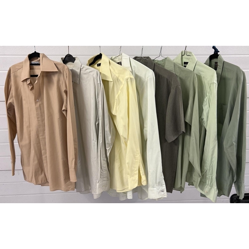 1374 - A collection of 8 men's vintage shirts in neutral shades to include pale yellow and greens. Examples... 