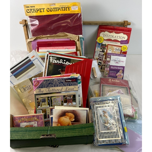 1307 - A box of arts and craft making items, DVD's and books. To include card making kits, embroidery kit a... 