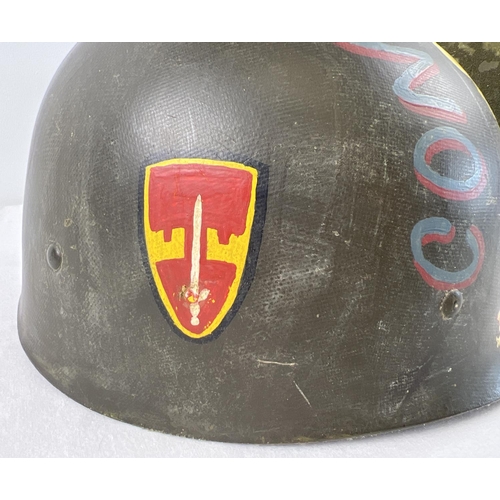 1171 - US M1C airborne/paratrooper helmet body with M1 infantry liner, used in the Vietnam War. The shell i... 