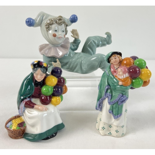 1207 - 3 ceramic figurines by Royal Doulton and Nao. The Old Balloon Seller HN2129 & The Balloon Seller HN2... 