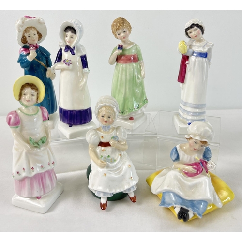 1209 - 7 Royal Doulton ceramic figurines from The Kate Greenaway Collection. Comprising: Amy HN2958, Tess H... 