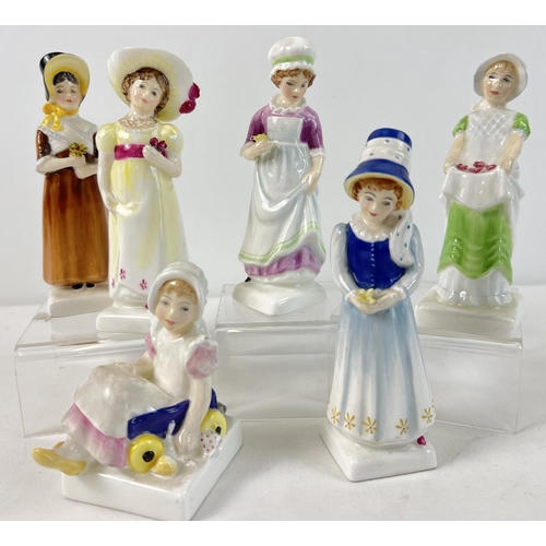 1210 - 6 Royal Doulton ceramic figurines from The Kate Greenaway Collection. Comprising: Louise HN2869, Lor... 