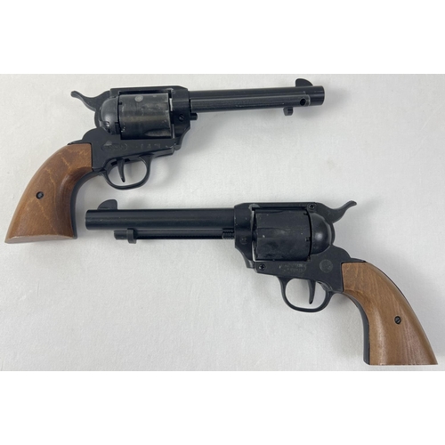 1172 - A pair of BBE ME Ranger 9mm Knall .380 replica revolvers. Both black with brown wooden grips. With b... 