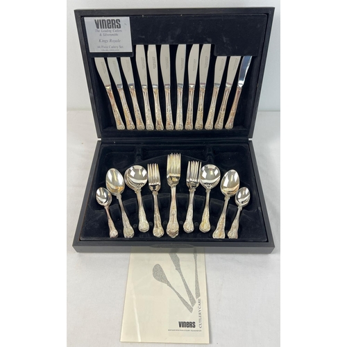 1105 - A black wooden canteen of Viners Kings Royal pattern cutlery. 42 pieces of a 44 piece set - servers ... 